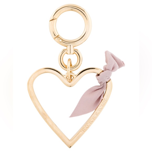 Burberry Gold Heart Keychain with Pink Ribbon - Picture 1 of 3